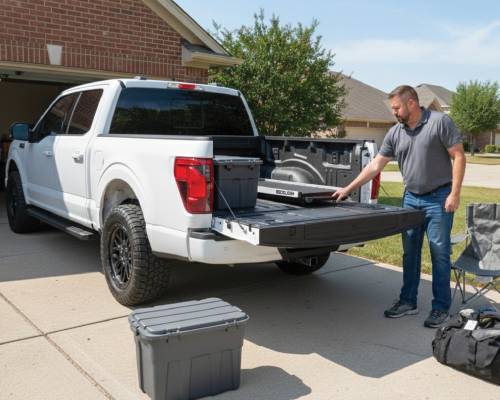 bedslide 600slim sliding cargo tray lifestyle